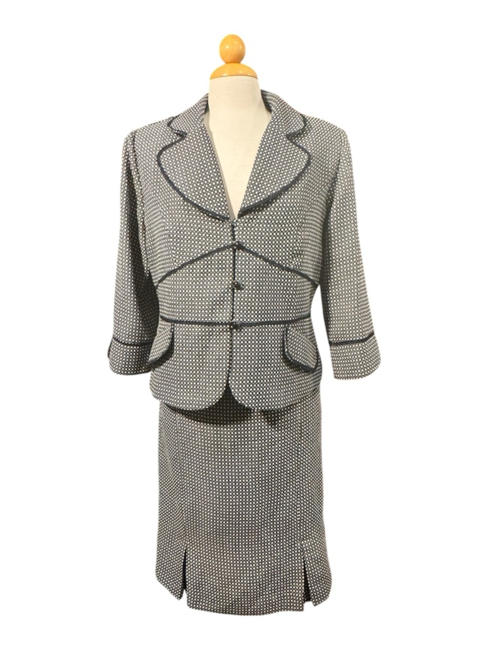 dressbarn Navy and White Polka Dot Knit Jacket and Skirt Set